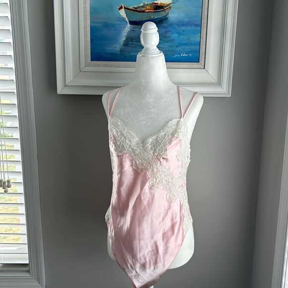 Vintage 80s Victorias Secret Gold Label Pink Lace Nightie Sexy Bodysuit Medium - Picture 3 of 16
